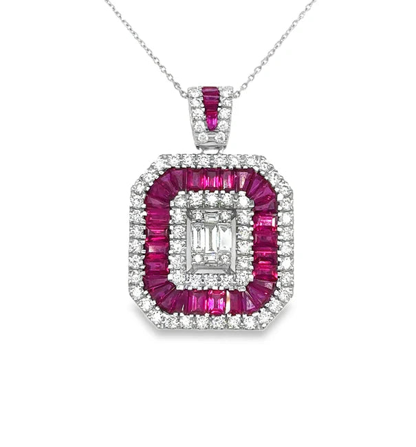 14KT WHITE GOLD RUBY AND DIAMONDS PENDANT