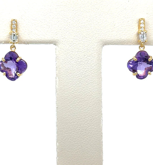 14KT YELLOW GOLD AMETHYST AND DIAMONDS EARRING