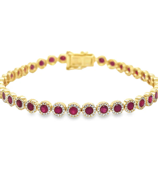 14KT GOLD RUBY AND DIAMONDS TENNIS BRACELET