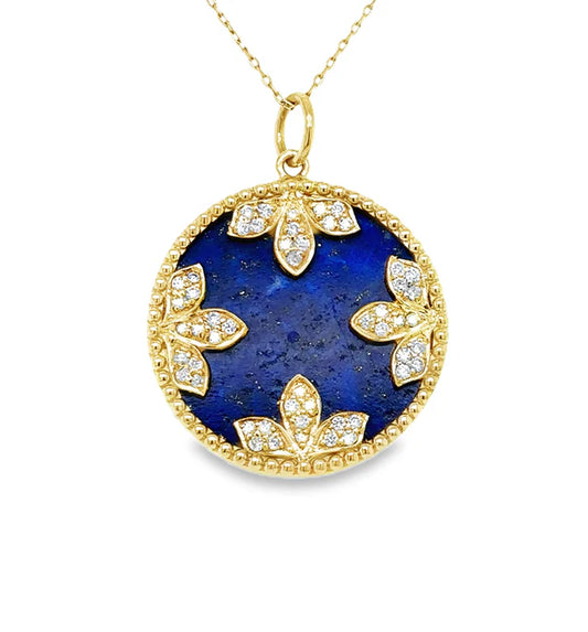 14KT YELLOW GOLD LAPIS PENDANT WITH DIAMONDS
