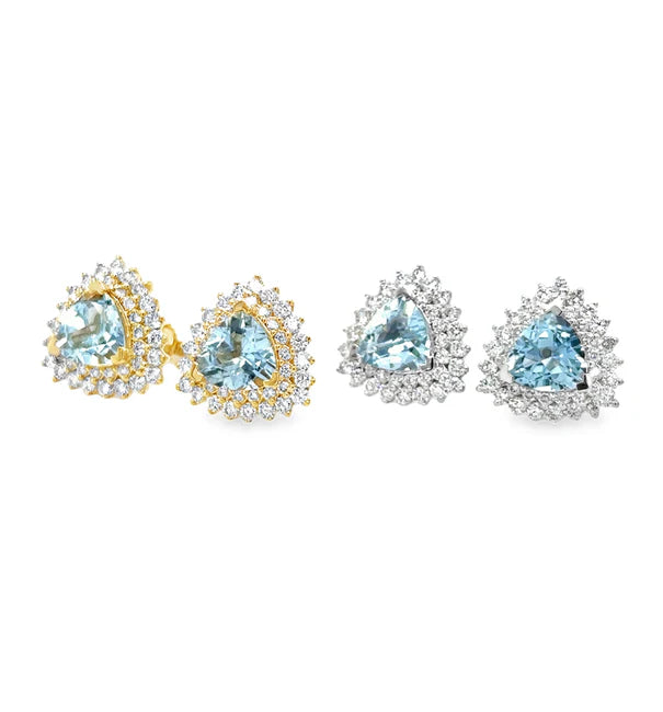 14KT GOLD AND WHITE GOLD AQUAMARINE WITH DIAMONDS EARRING