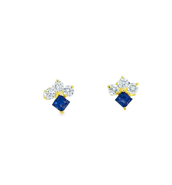 14KT YELLOW GOLD BLUE SAPPHIRE AND DIAMONDS EARRING