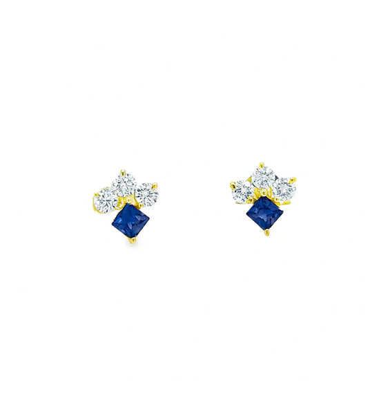 14KT YELLOW GOLD BLUE SAPPHIRE AND DIAMONDS EARRING