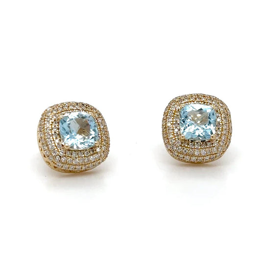 14KT YELLOW GOLD AQUAMARINE WITH DIAMONDS EARRING