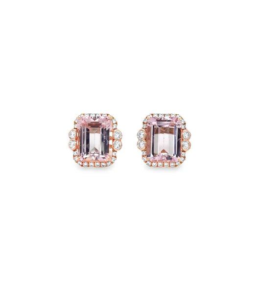 14KT ROSE GOLD MORGANITE AND DIAMONDS EARRING