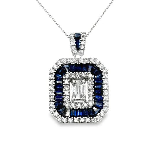 14KT WHITE GOLD SAPPHIRE AND DIAMONDS PENDANT