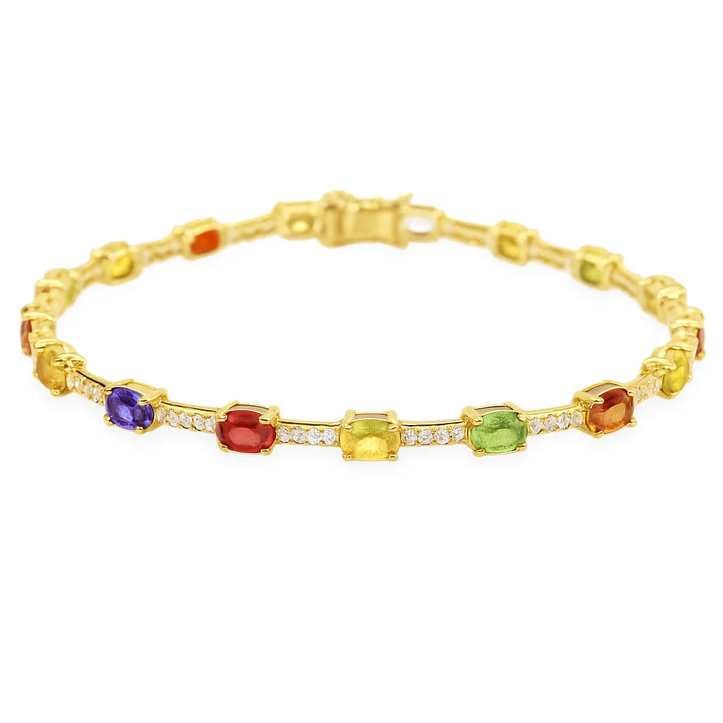 14KT GOLD MULTI SAPPHIRE AND DIAMONDS BRACELET