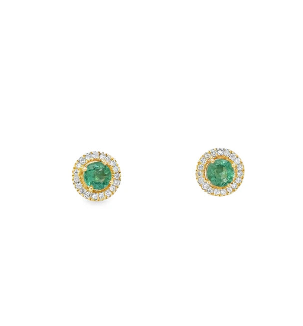 14KT YELLOW GOLD EMERALD AND DIAMONDS EARRING