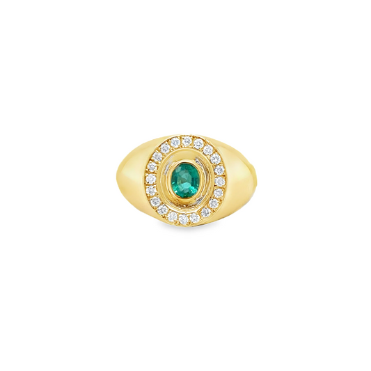 14KT YELLOW GOLD DIAMOND AND EMERALD RING