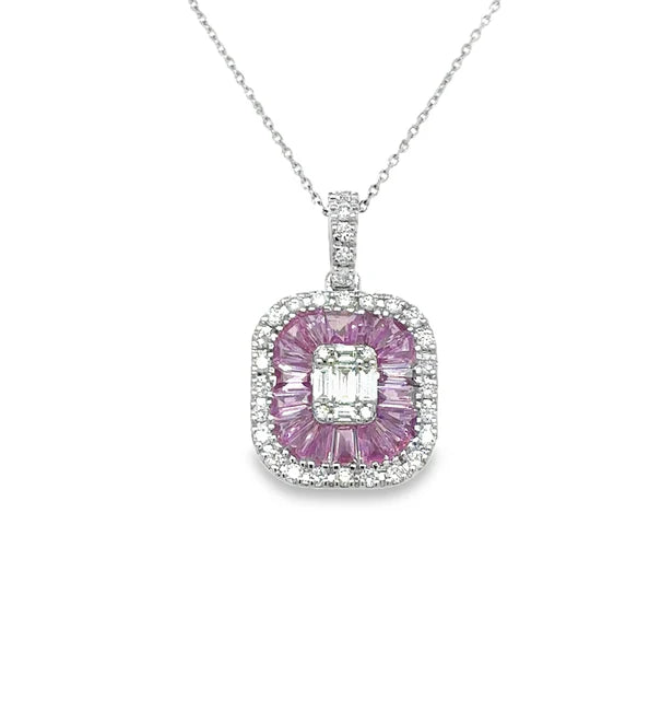 14KT WHITE GOLD PINK SAPPHIRE AND DIAMONDS PENDANT