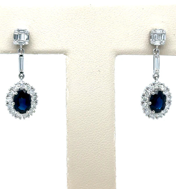 18KT WHITE GOLD SAPPHIRE AND DIAMONDS EARRING