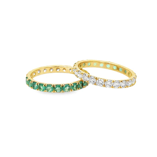 14KT YELLOW GOLD EMERALD AND DIAMOND ETERNAL RING