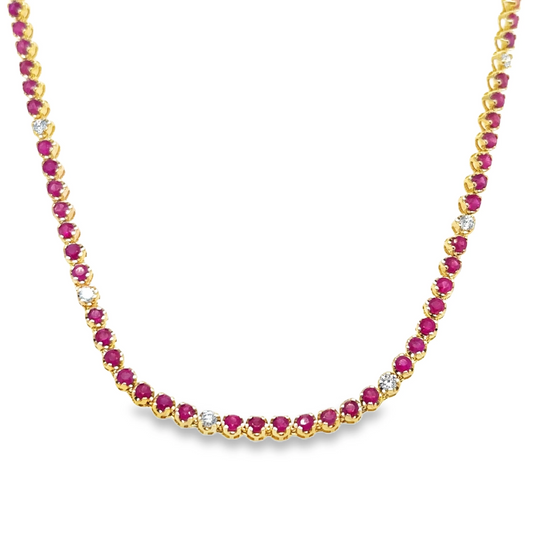 14KT GOLD RUBY AND DIAMOND TENNIS NECKLACE