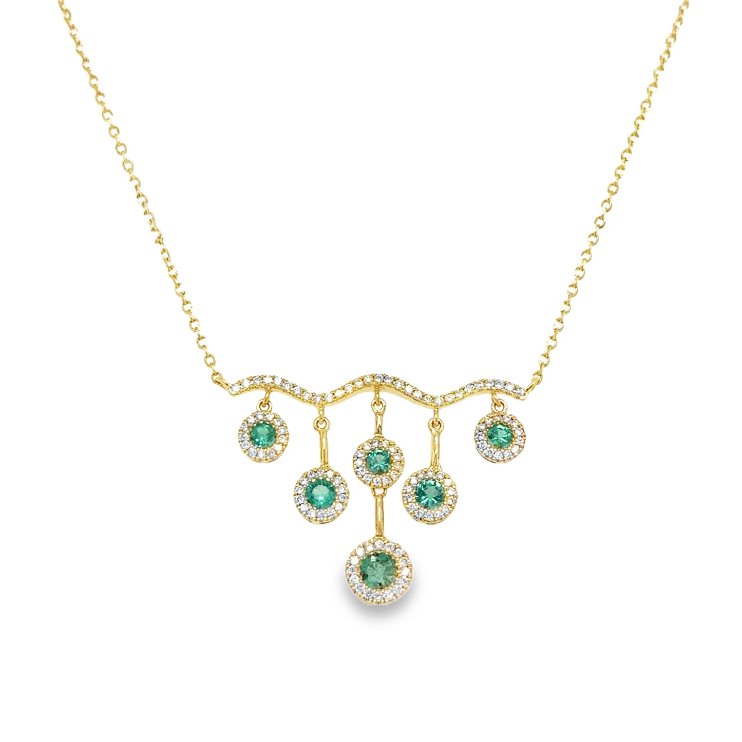 14KT YELLOW GOLD EMERALD AND DIAMOND DANGLING NECKLACE