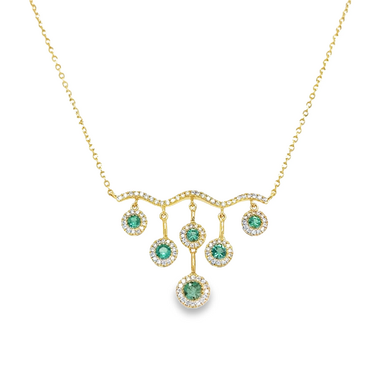 14KT YELLOW GOLD EMERALD AND DIAMOND DANGLING NECKLACE