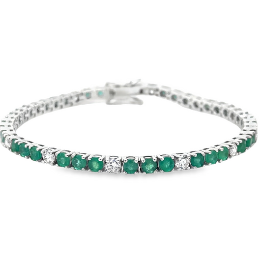 14KT WHITE GOLD DIAMOND AND EMERALD BRACELET