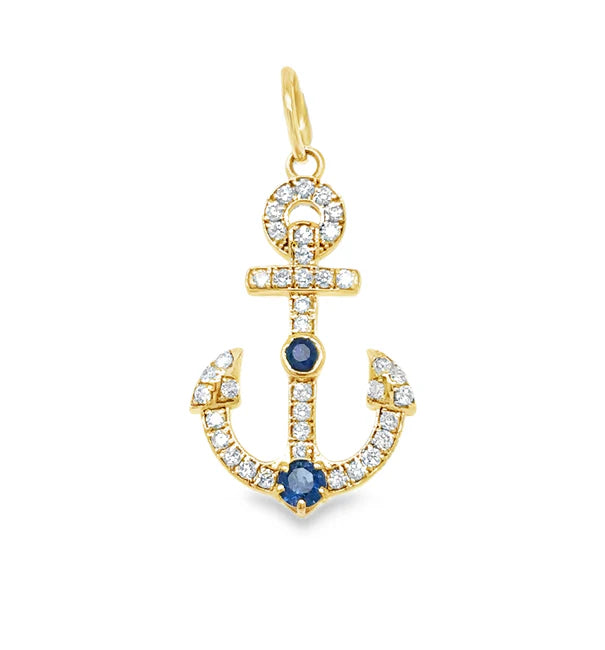 14KT YELLOW GOLD BLUE SAPPHIRE WITH DIAMONDS PENDENT