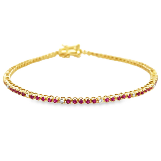 14KT GOLD DIAMOND AND RUBY BRACELET