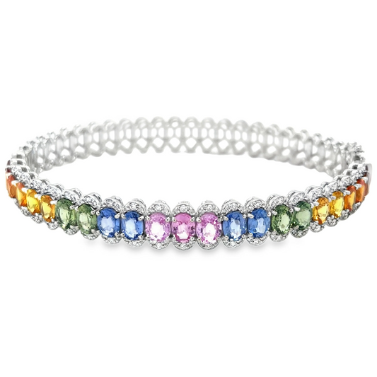 14KT WHITE GOLD DIAMOND AND MULTI SAPPHIRE BRACELET