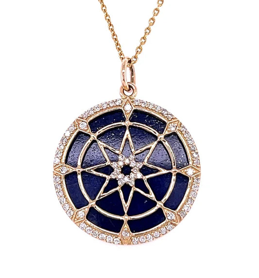 14KT YELLOW GOLD LAPIS STAR PENDANT WITH DIAMONDS