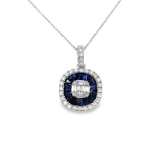 14KT WHITE GOLD SAPPHIRE AND DIAMONDS PENDANT