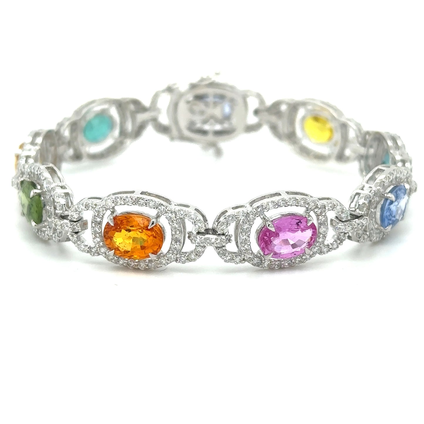 18K WHITE GOLD EMERALD, MULTI SAPPHIRE AND DIAMONDS BRACELET