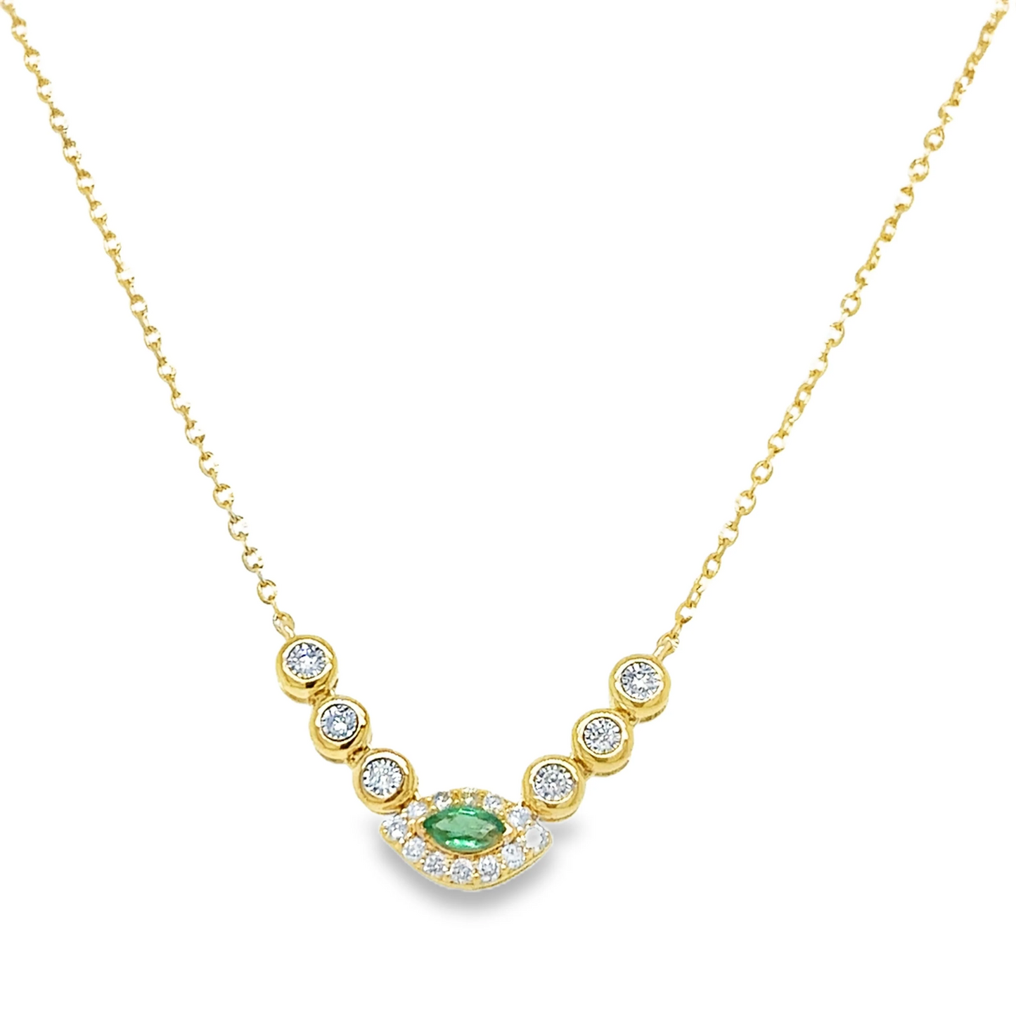 14KT YELLOW GOLD EMERALD AND DIAMOND NECKLACE