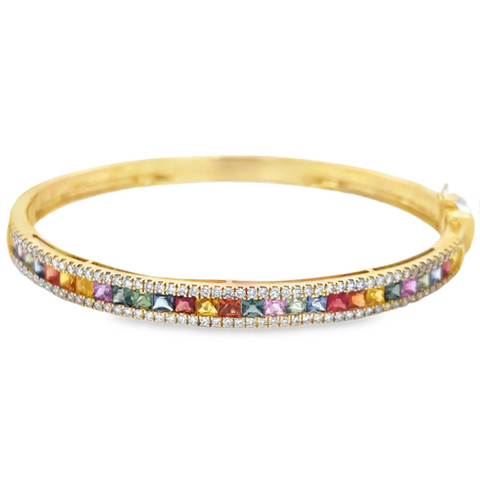 14KT YELLOW GOLD MULTI SAPPHIRE AND DIAMOND BRACELET