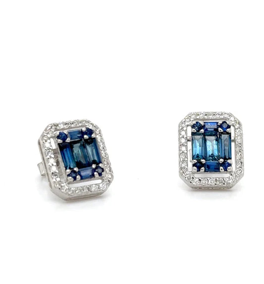 14KT WHITE GOLD SAPPHIRE AND DIAMONDS EARRING