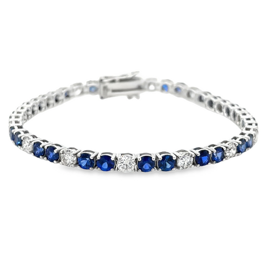 14KT GOLD DIAMOND AND BLUE SAPPHIRE BRACELET