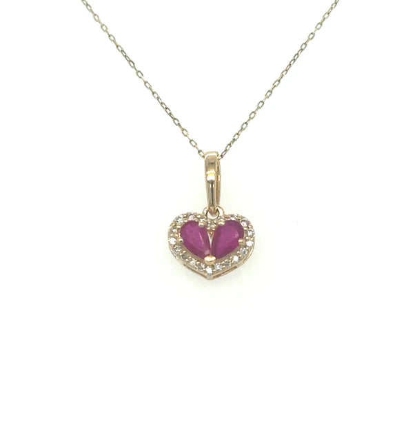 14KT YELLOW GOLD HEART PENDANT WITH RUBY AND DIAMONDS