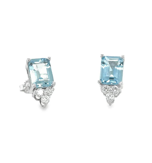 14KT WHITE GOLD AQUAMARINE AND DIAMONDS EARRING