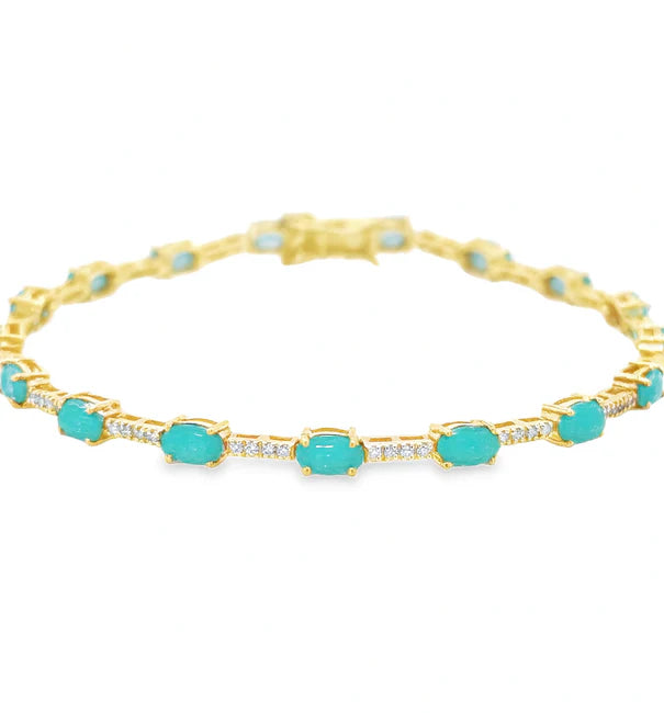 14KT GOLD TURQUOISE AND DIAMONDS BRACELET