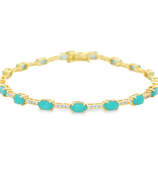 14KT GOLD TURQUOISE AND DIAMONDS BRACELET