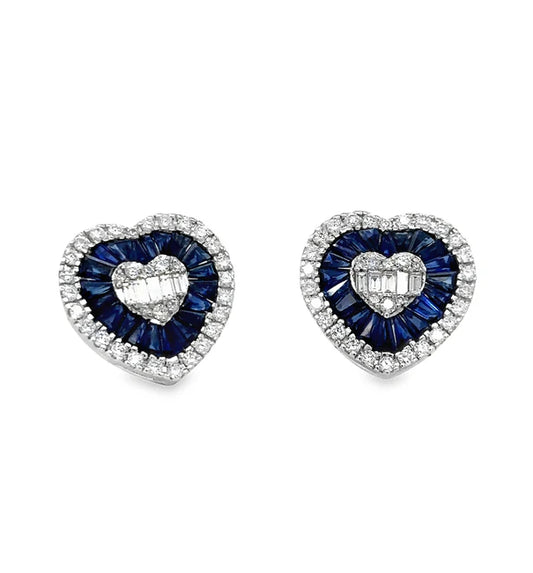 14KT WHITE GOLD SAPPHIRE AND DIAMONDS HEART SHAPE EARRING