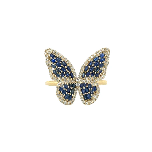 YELLOW GOLD BUTTERFLY RING WITH SAPPHIRE AND DIAMONDS