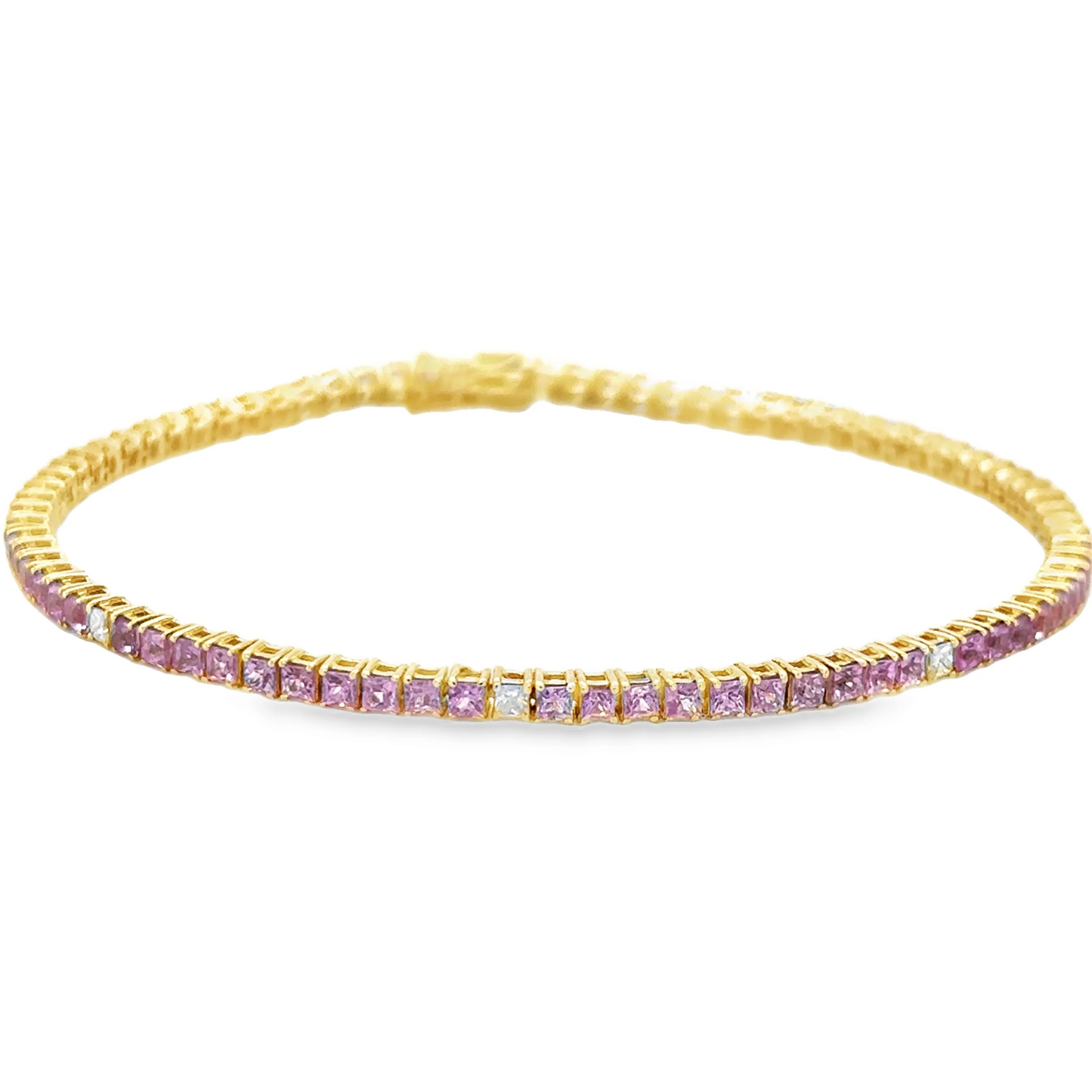 14KT YELLOW GOLD PINK SAPPHIRE AND DIAMOND BRACELET