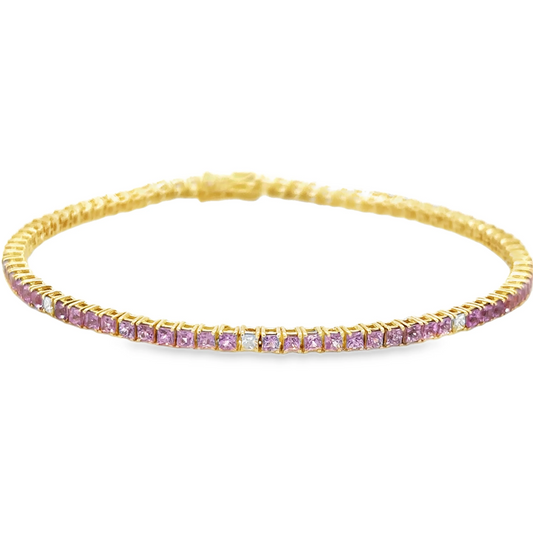 14KT YELLOW GOLD PINK SAPPHIRE AND DIAMOND BRACELET
