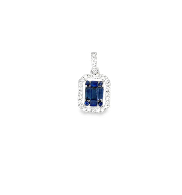 18KT WHITE GOLD DIAMOND AND SAPPHIRE PENDENT