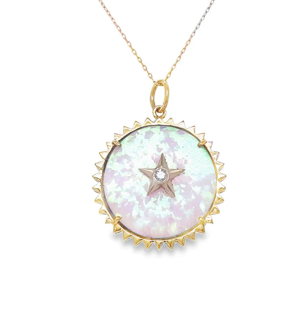 14KT YELLOW GOLD OPAL STAR PENDENT WITH DIAMONDS