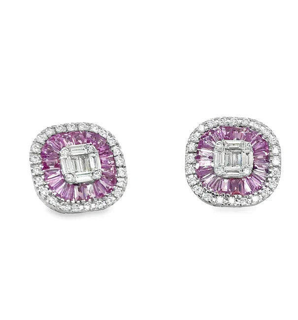 14KT WHITE GOLD PINK SAPPHIRE AND DIAMONDS EARRING