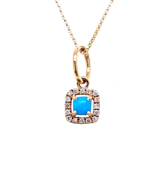 14KT GOLD TURQUOISE CUSHION PENDANT 4MM