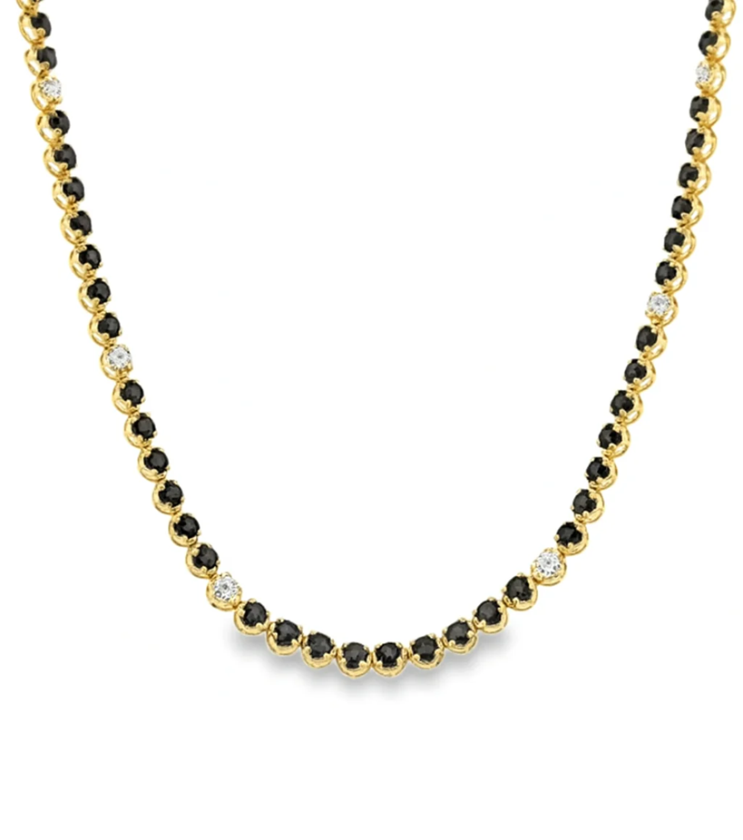 14KT GOLD BLACK DIAMOND AND DIAMOND TENNIS NECKLACE