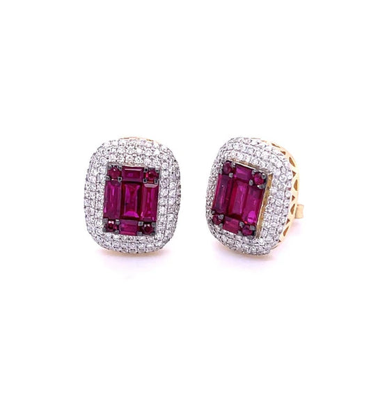 14KT YELLOW GOLD RUBY WITH DIAMONDS EARRING