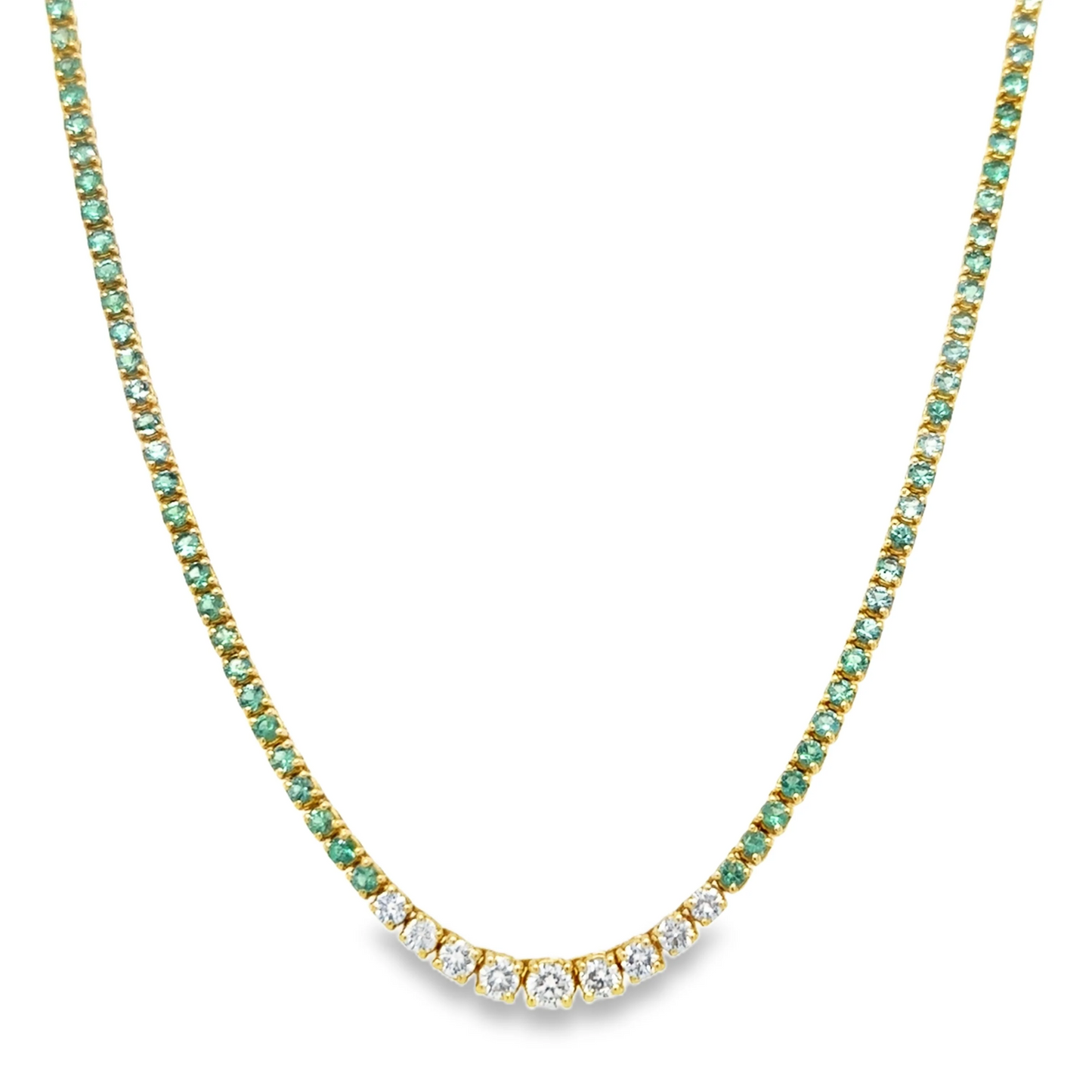 18KT WHITE GOLD EMERALD AND DIAMOND NECKLACE