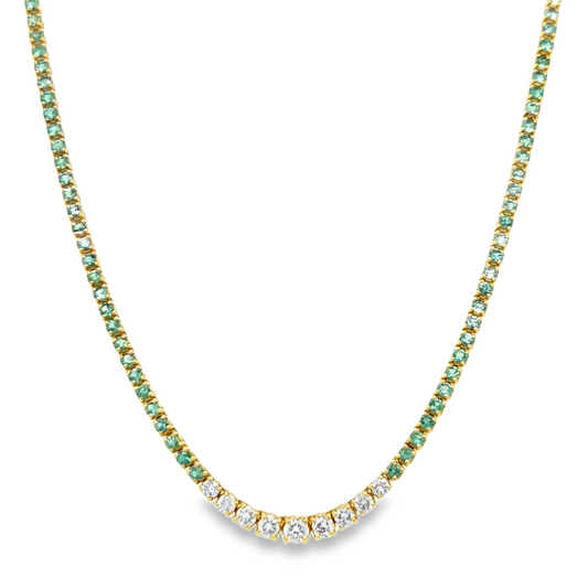 18KT WHITE GOLD EMERALD AND DIAMOND NECKLACE