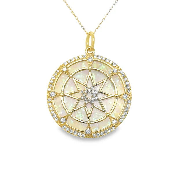14KT YELLOW GOLD OPAL STAR PENDANT WITH DIAMONDS