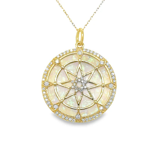 14KT YELLOW GOLD OPAL STAR PENDANT WITH DIAMONDS