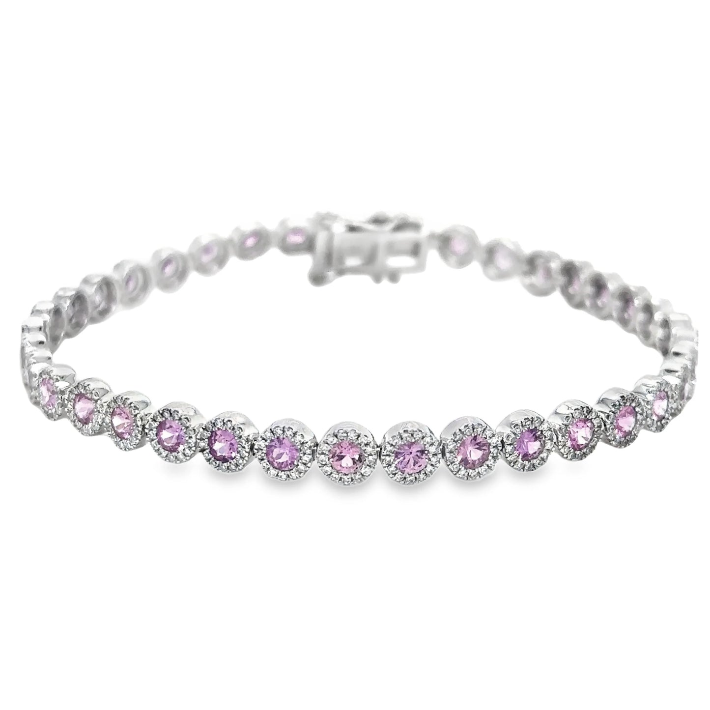 14KT GOLD PINK SAPPHIRE AND DIAMONDS TENNIS BRACELET