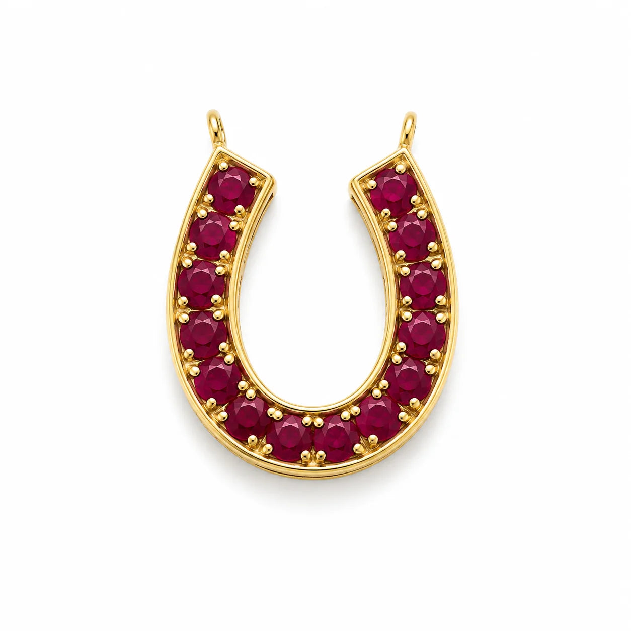14KT YELLOW GOLD RUBY HORSESHOE PENDANT